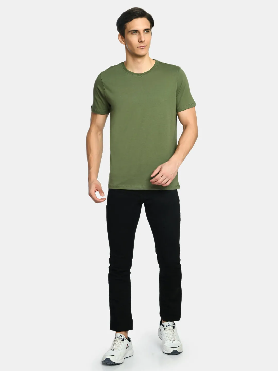 Men's Plain Pickle Green Round Neck T-Shirt