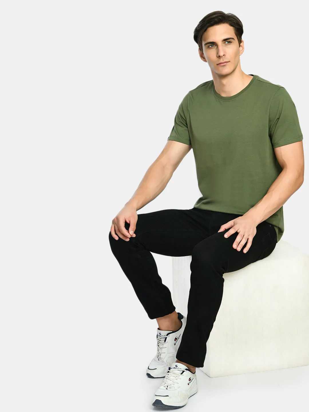 Men's Plain Pickle Green Round Neck T-Shirt