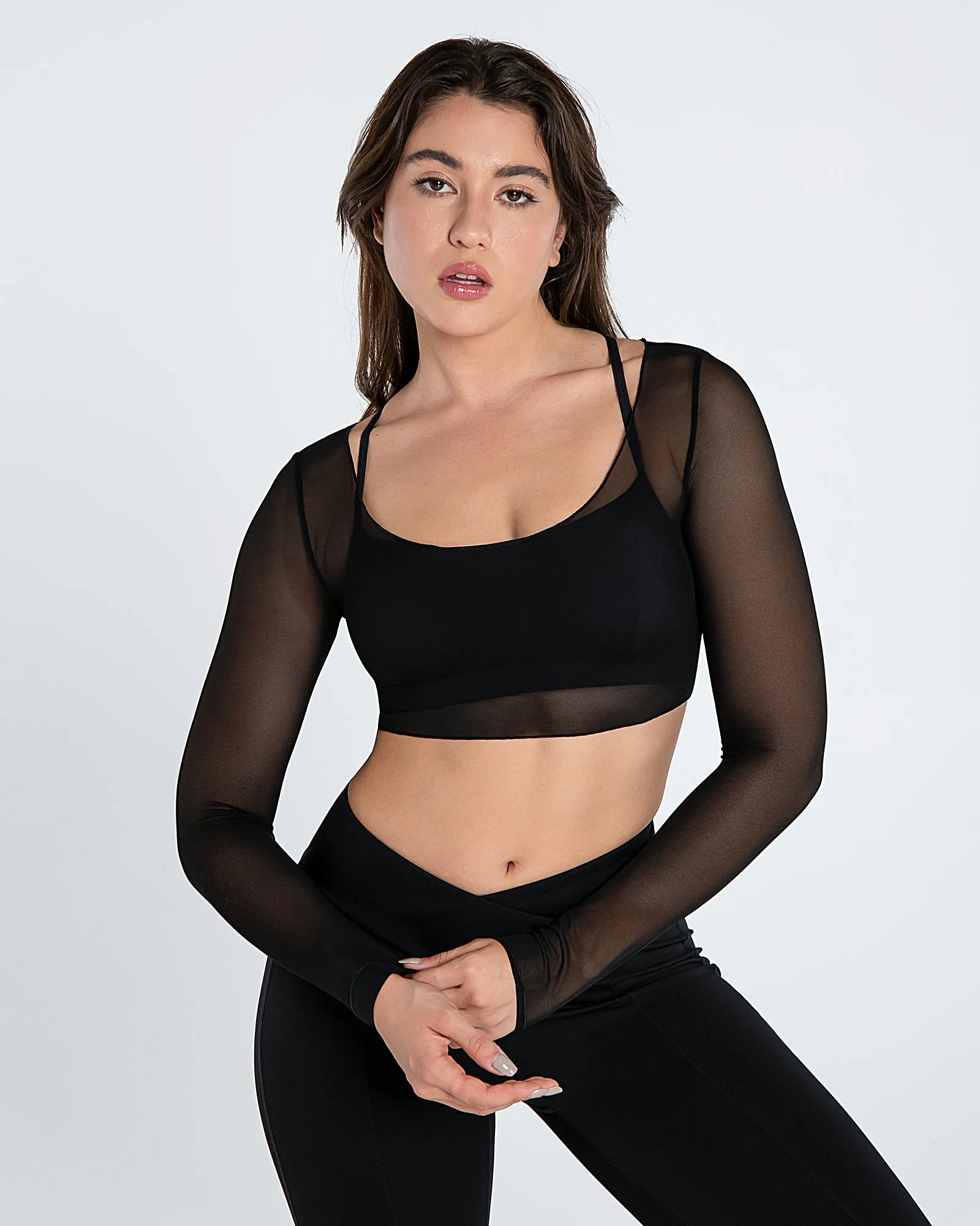 Move Free Mesh Long Sleeve Crop Top