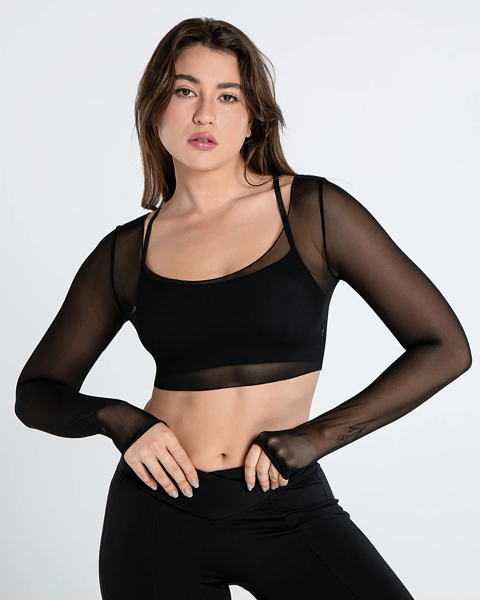 Move Free Mesh Long Sleeve Crop Top