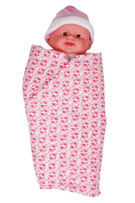 My Stork Story Premium Cotton Muslin Swaddle Wrap - Flamingo Print - Pink & White