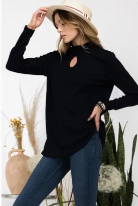 Navy Key Hole Long Sleeve Top - #6138-6144