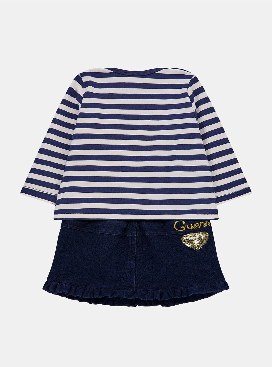 Navy White Long Sleeve and Denim Skirt Set (3-18M)