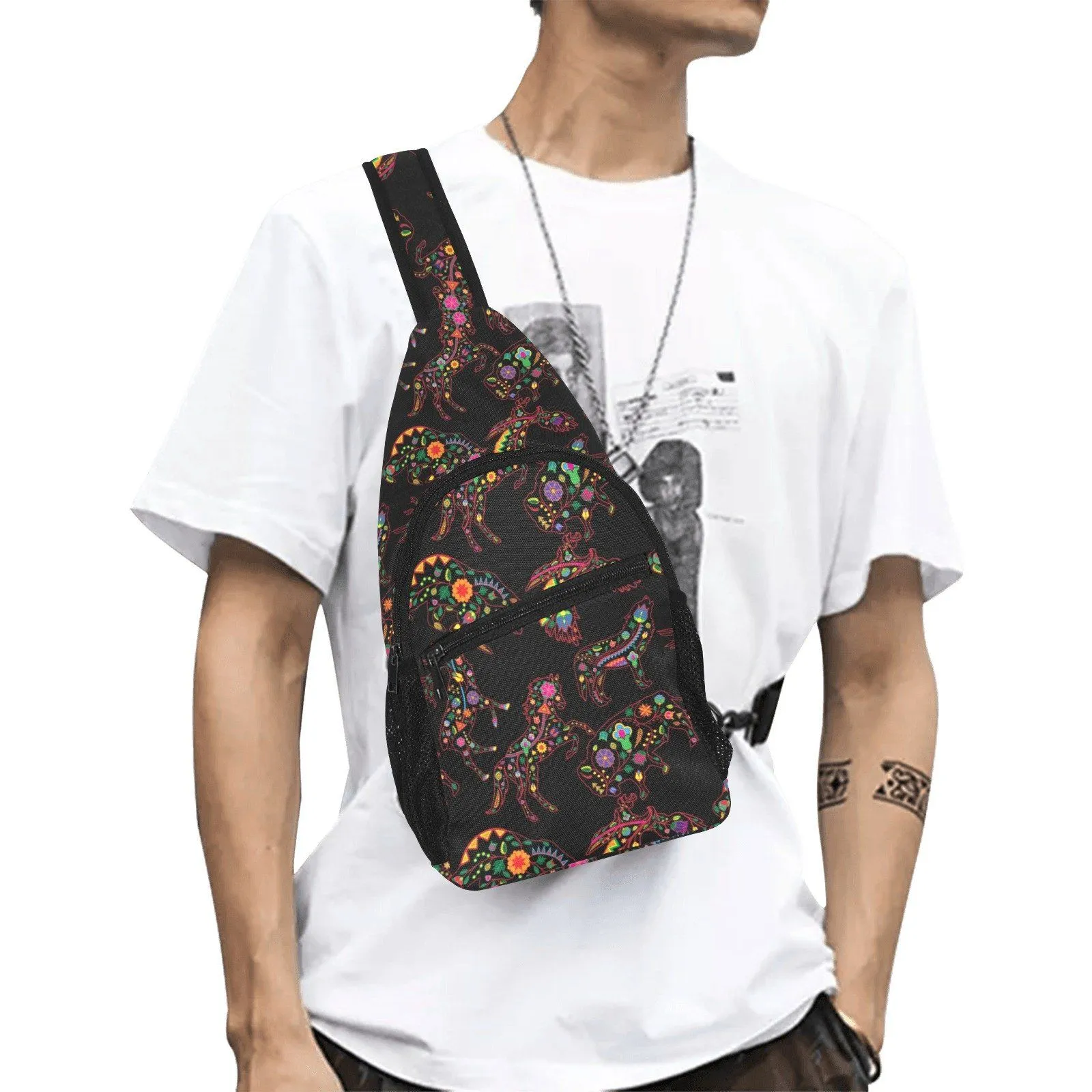 Neon Floral Animals Chest Bag