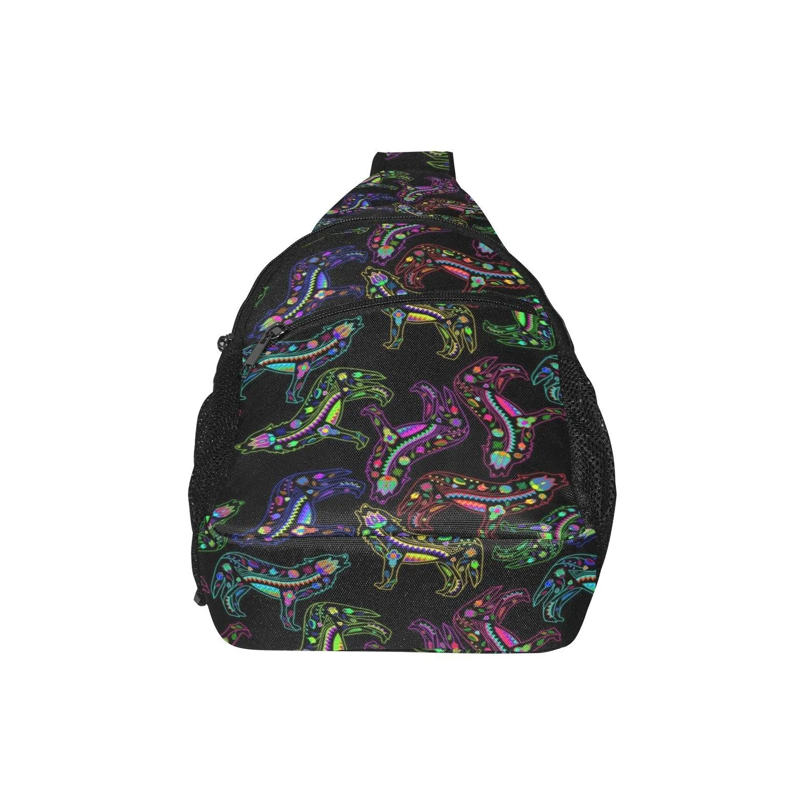 Neon Floral Wolves Chest Bag