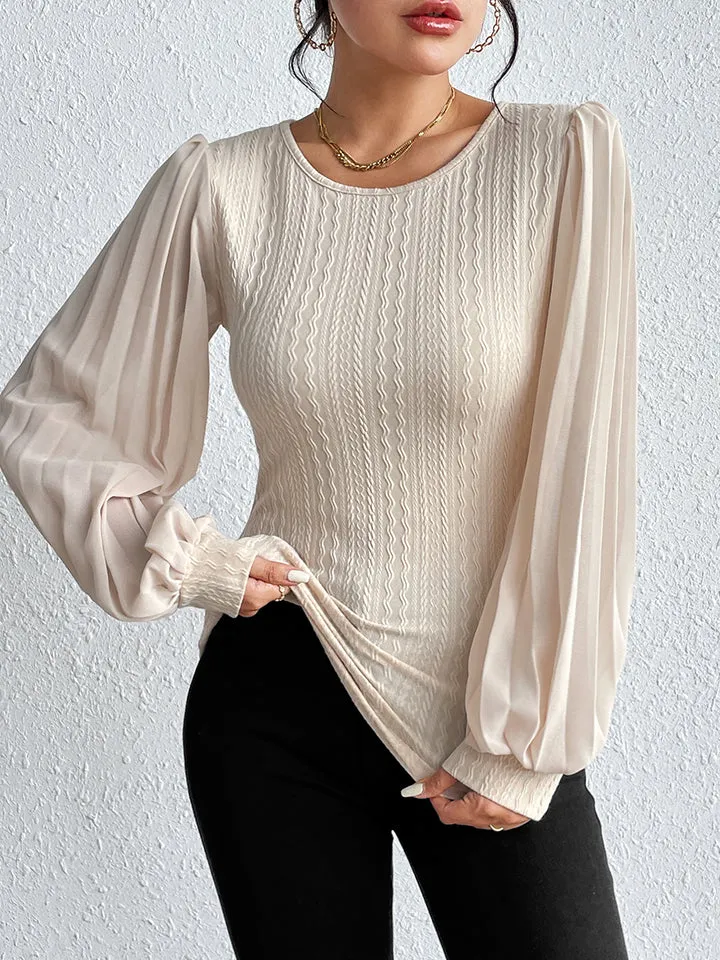 Nsquared Pleated Puff Sleeve Round Neck Blouse