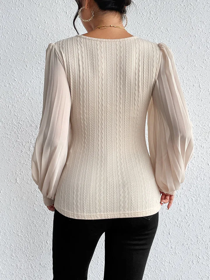 Nsquared Pleated Puff Sleeve Round Neck Blouse