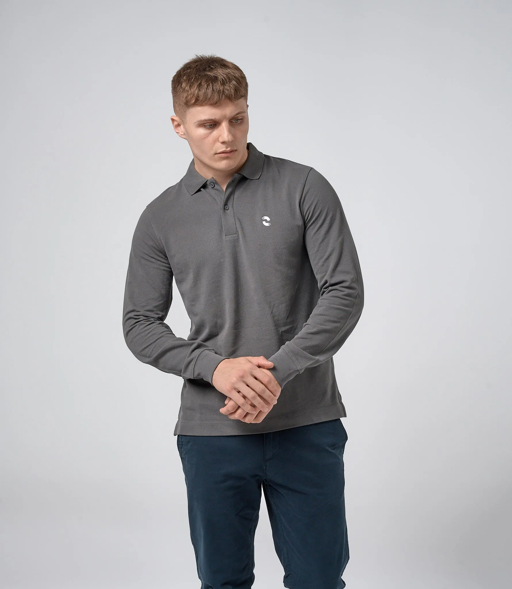 Omnitau Men's Prime Organic Cotton Long Sleeve Polo Shirt - Anthracite Grey