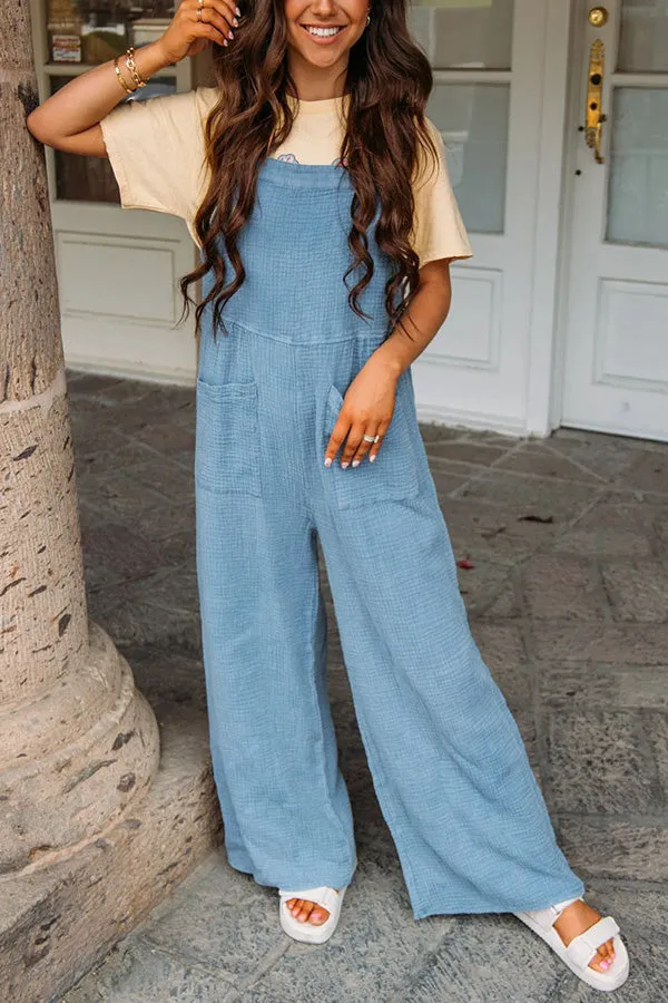 On Bali Time Cotton Blend Lightweight Wide Leg Jumpsuit