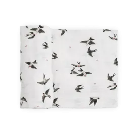 Organic Cotton Muslin Swaddle Blanket - Swallows