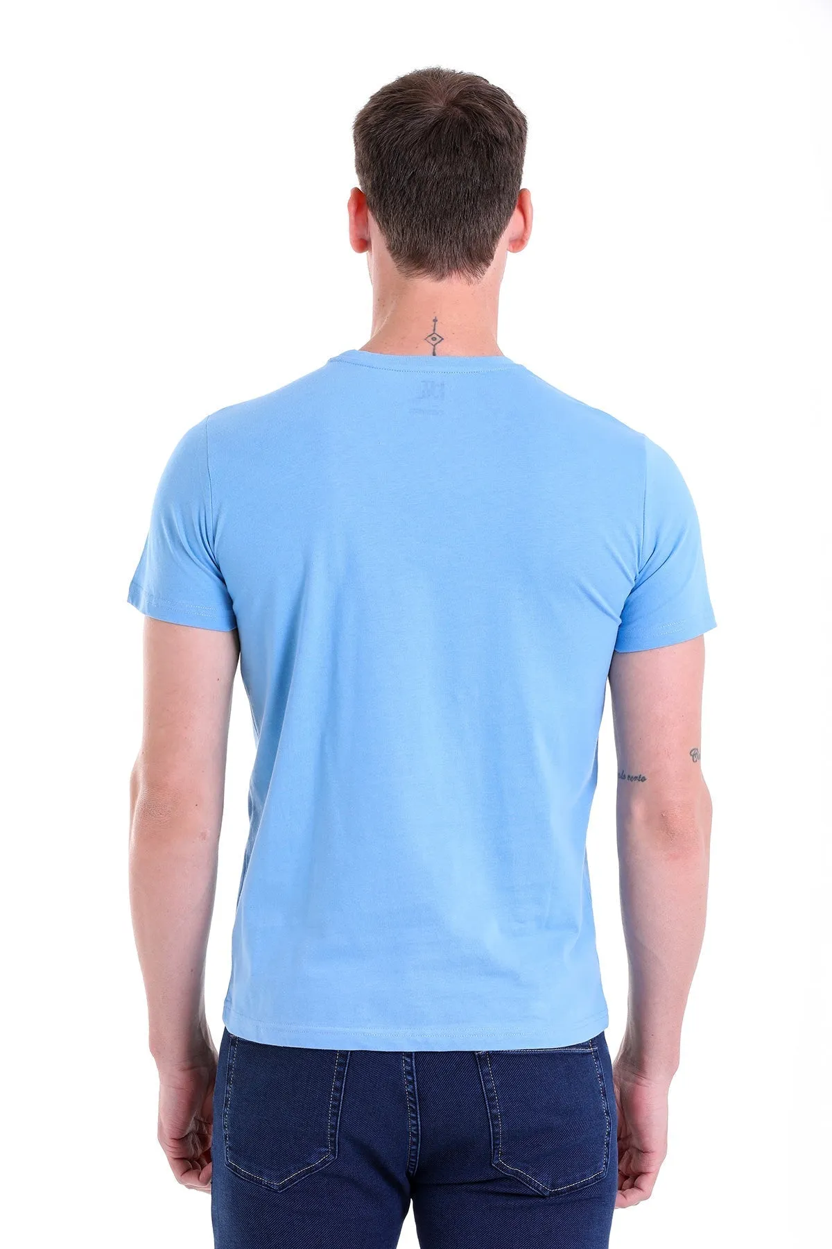 Regular Fit Blue Basic Cotton Crew Neck T-Shirt