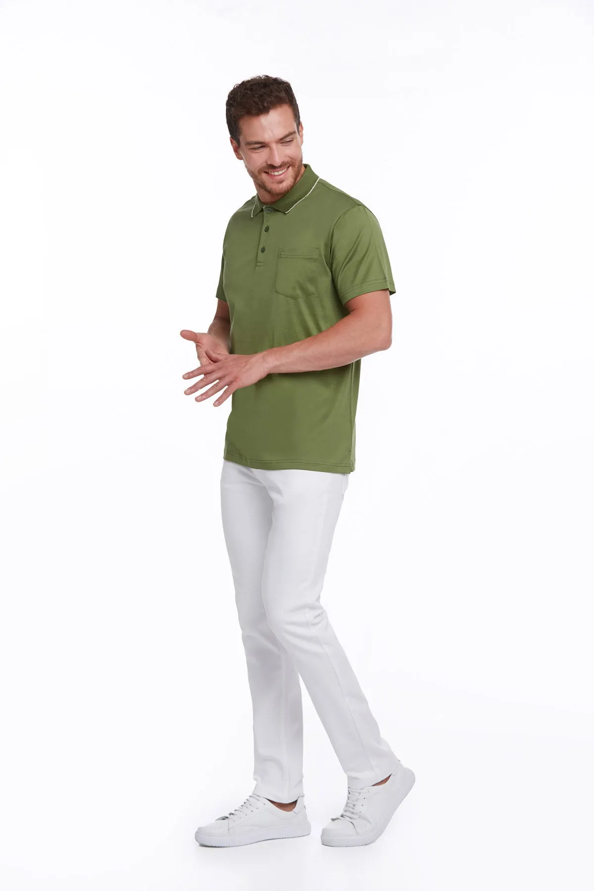 Regular Fit Light Green Basic Cotton Polo T-Shirt