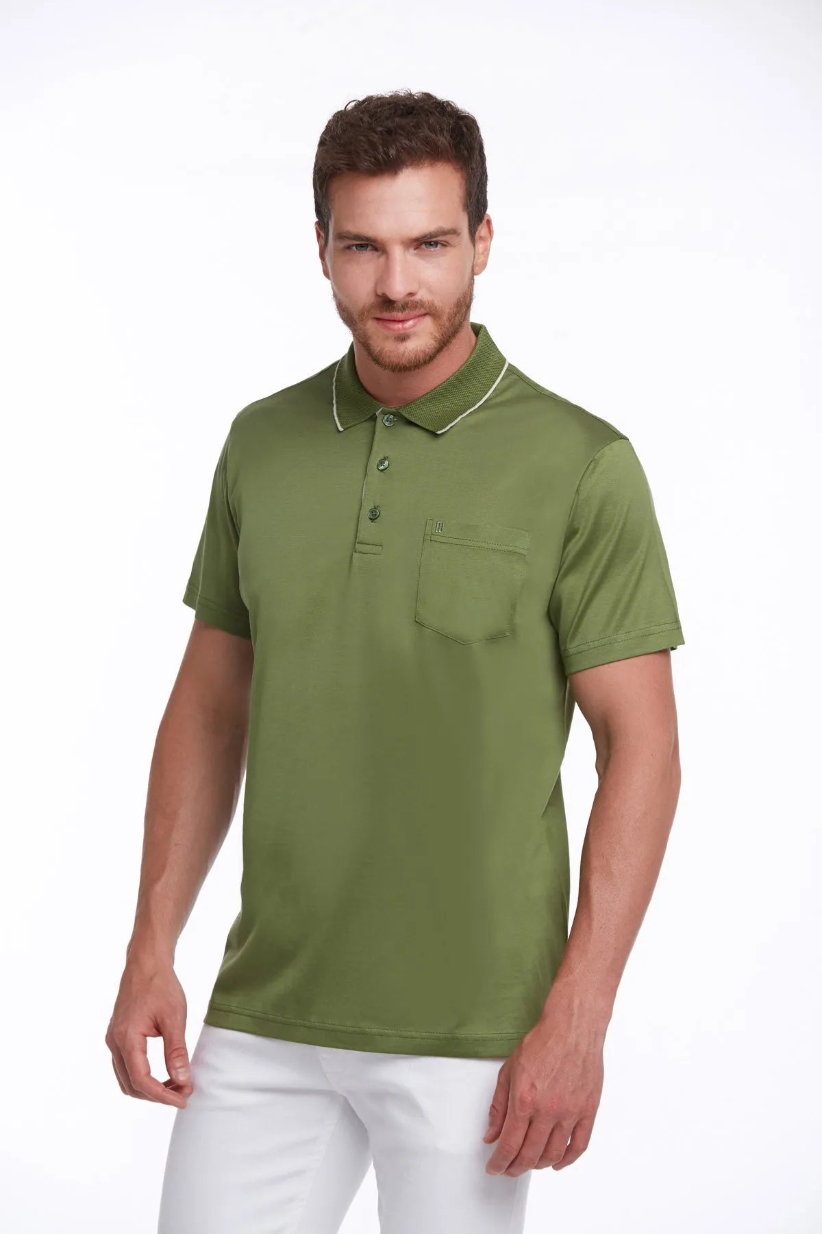 Regular Fit Light Green Basic Cotton Polo T-Shirt