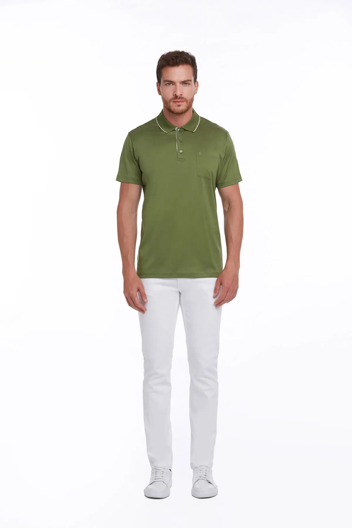 Regular Fit Light Green Basic Cotton Polo T-Shirt