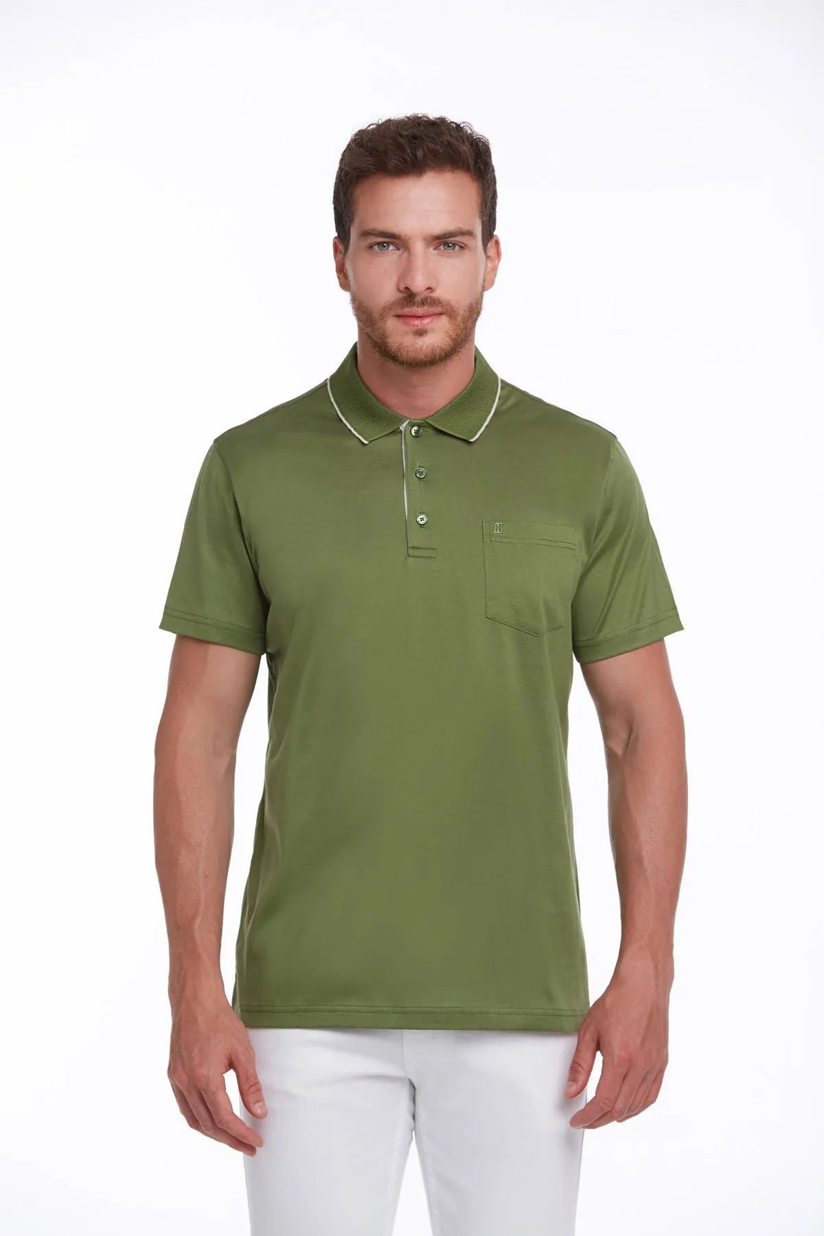 Regular Fit Light Green Basic Cotton Polo T-Shirt