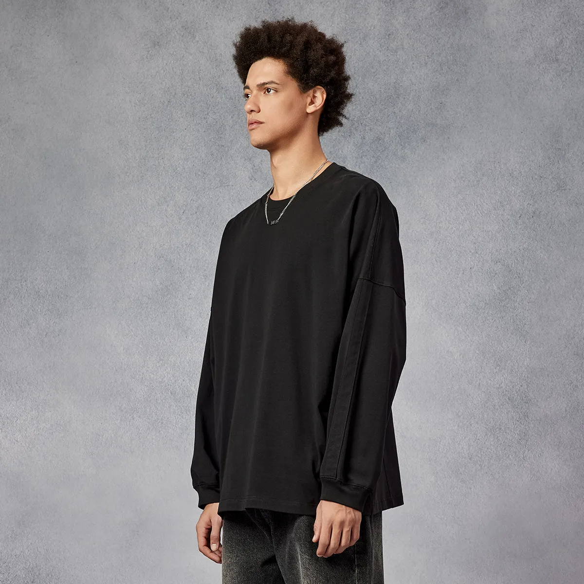 Relaxed Fit Heavyweight Long-sleeve Black Tee