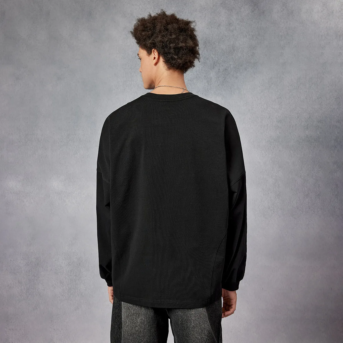 Relaxed Fit Heavyweight Long-sleeve Black Tee