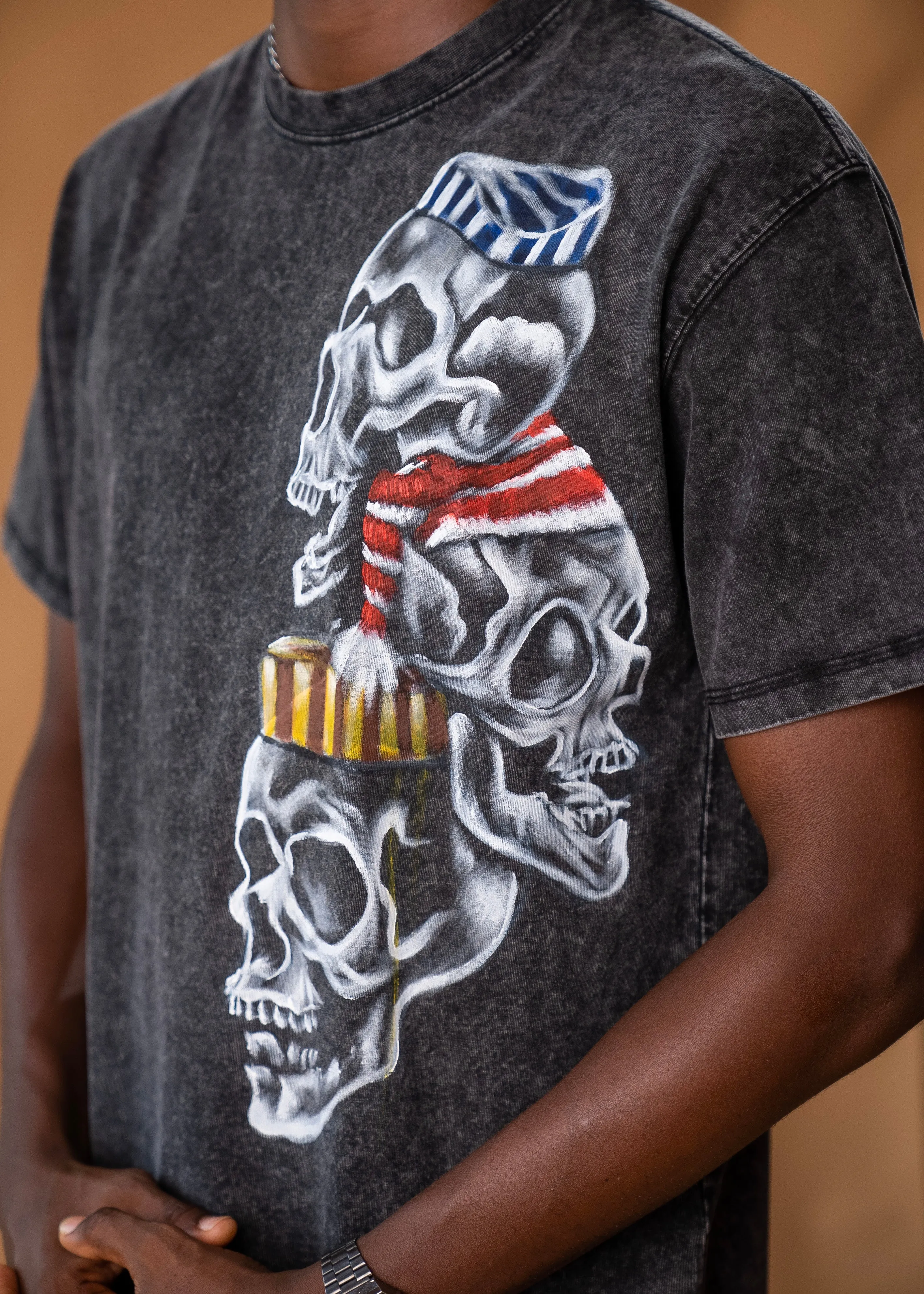 Relaxed fit T-shirt ft Hand Painted Wazobia Skeleton Art