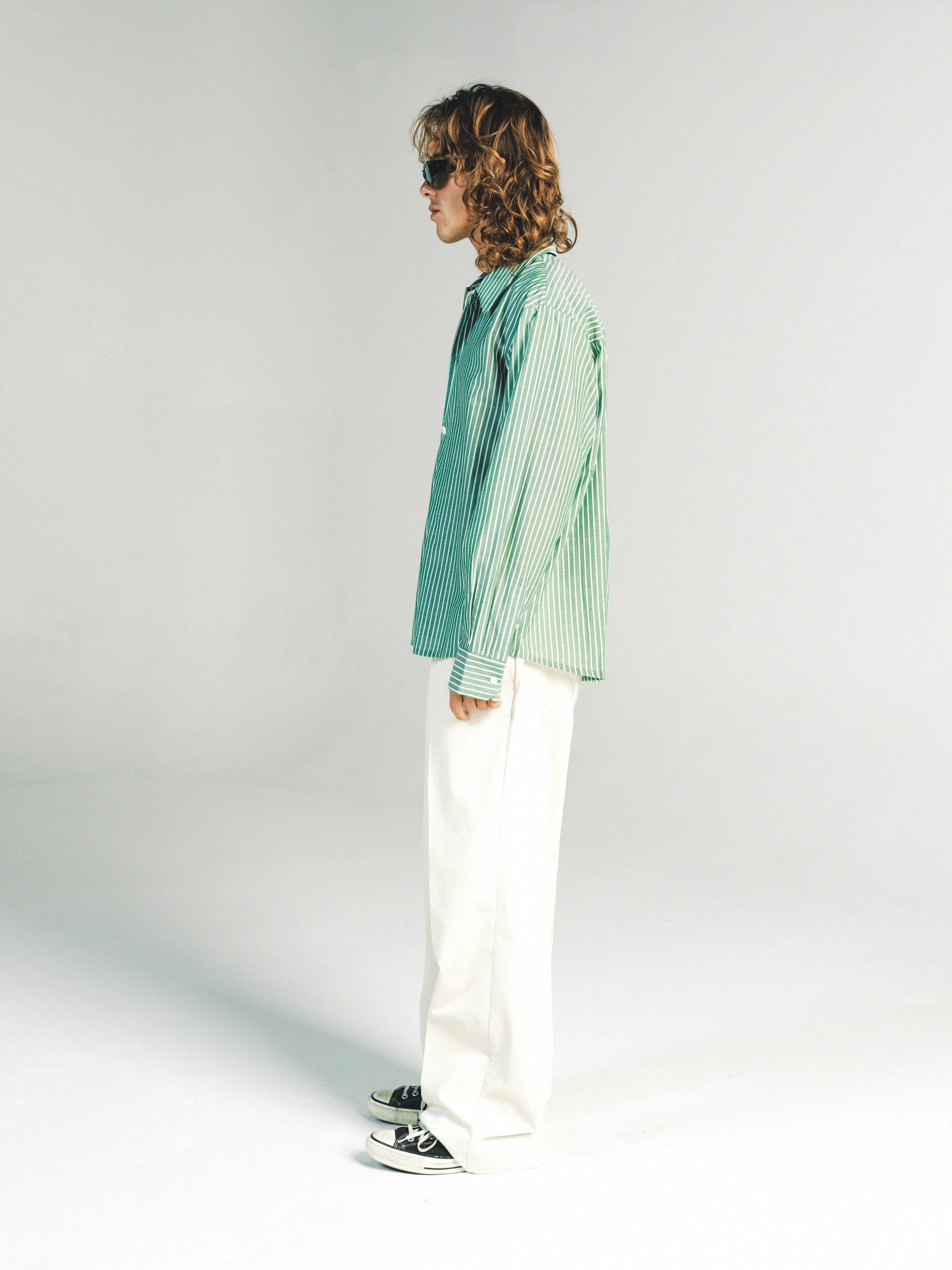 RELAXED LONG SLEEVE SHIRT | GREEN STRIPE