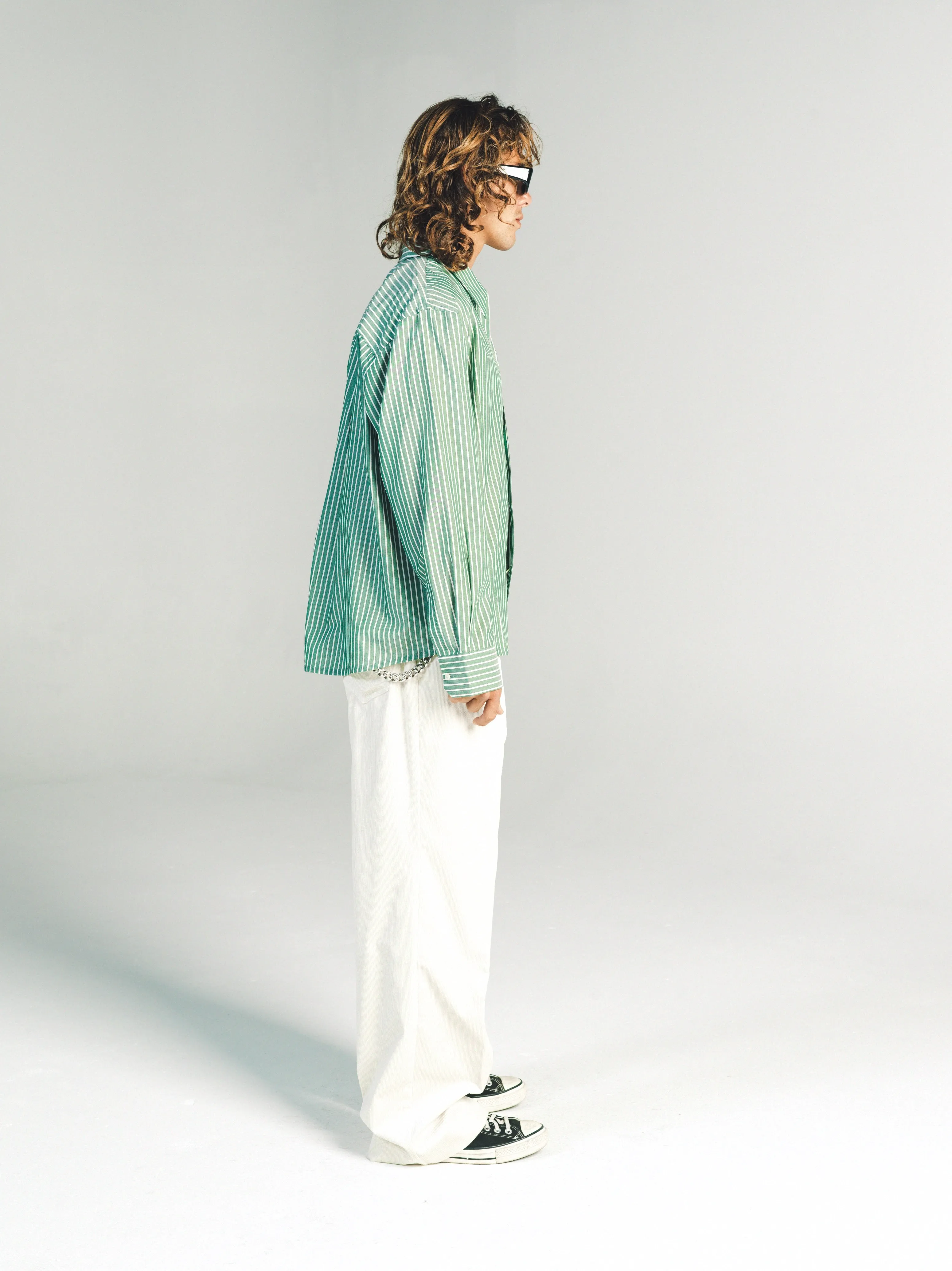 RELAXED LONG SLEEVE SHIRT | GREEN STRIPE