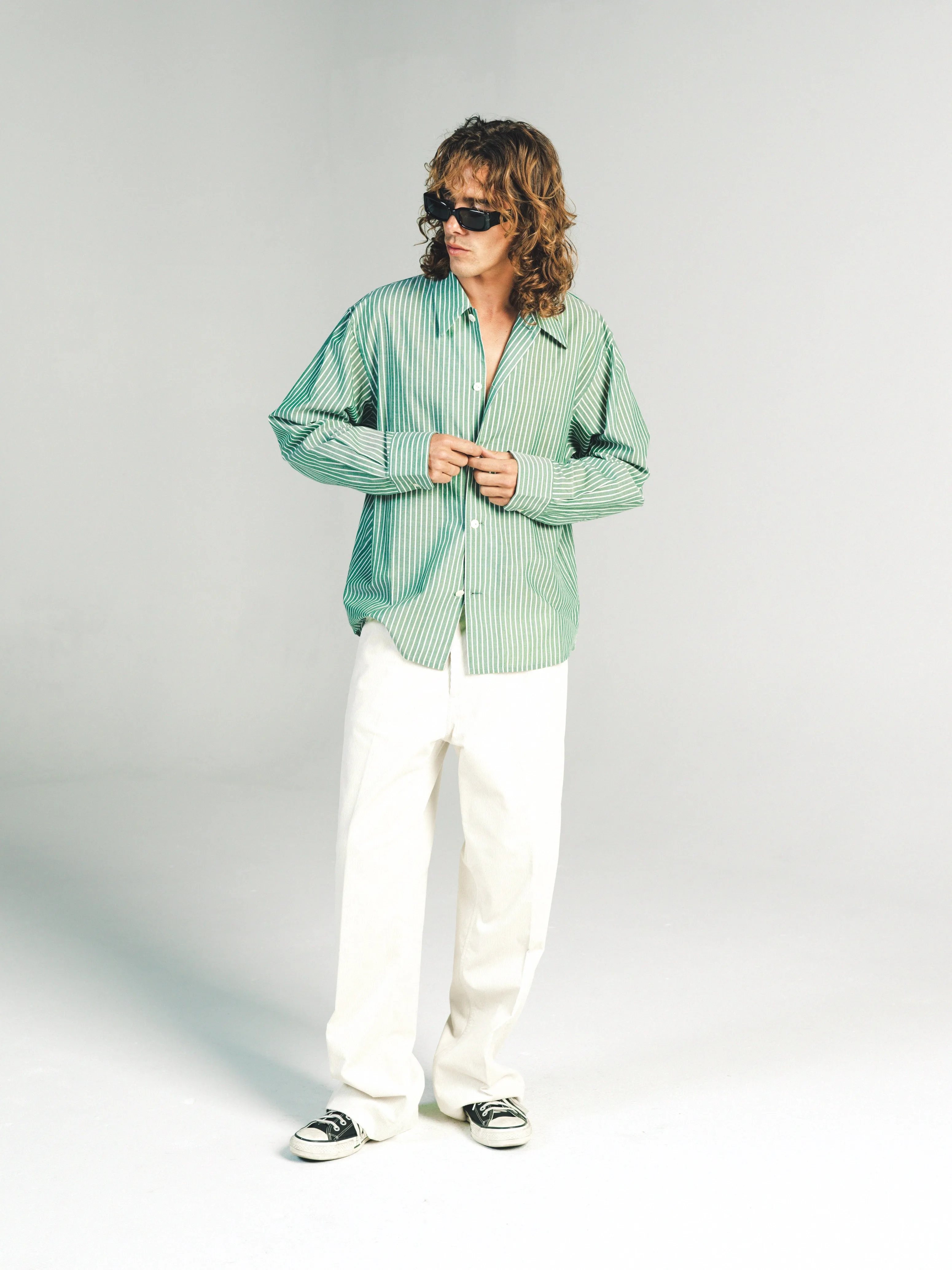 RELAXED LONG SLEEVE SHIRT | GREEN STRIPE