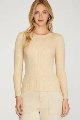 Renee Ribbed Sweater Top in Black, Lt Taupe and Off White