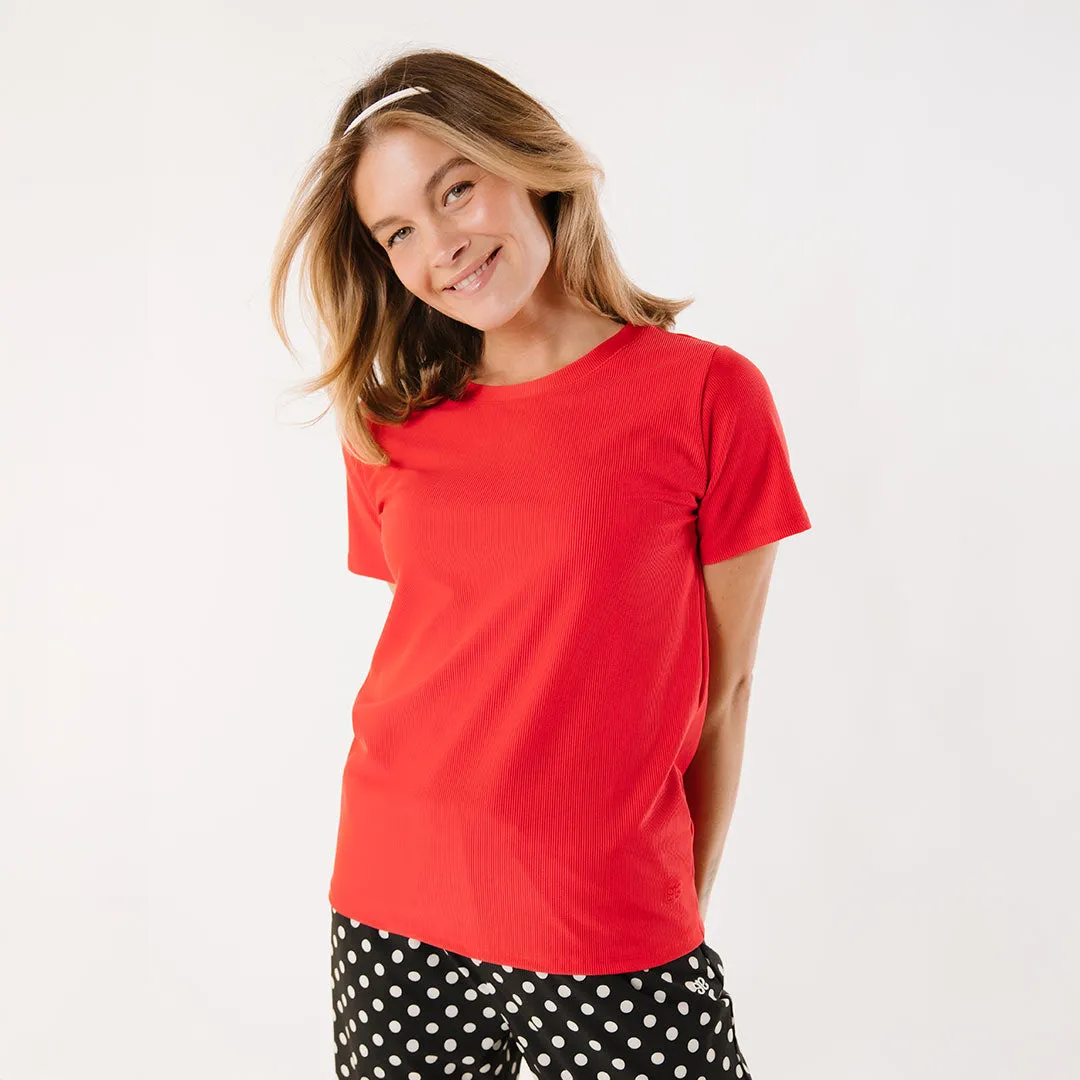 Ribbed Basic Tee, Red