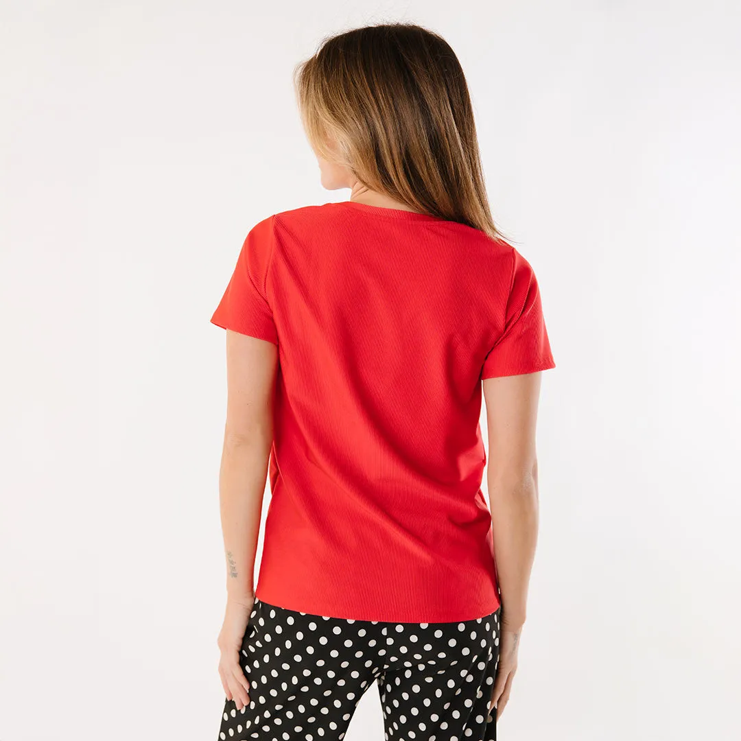 Ribbed Basic Tee, Red