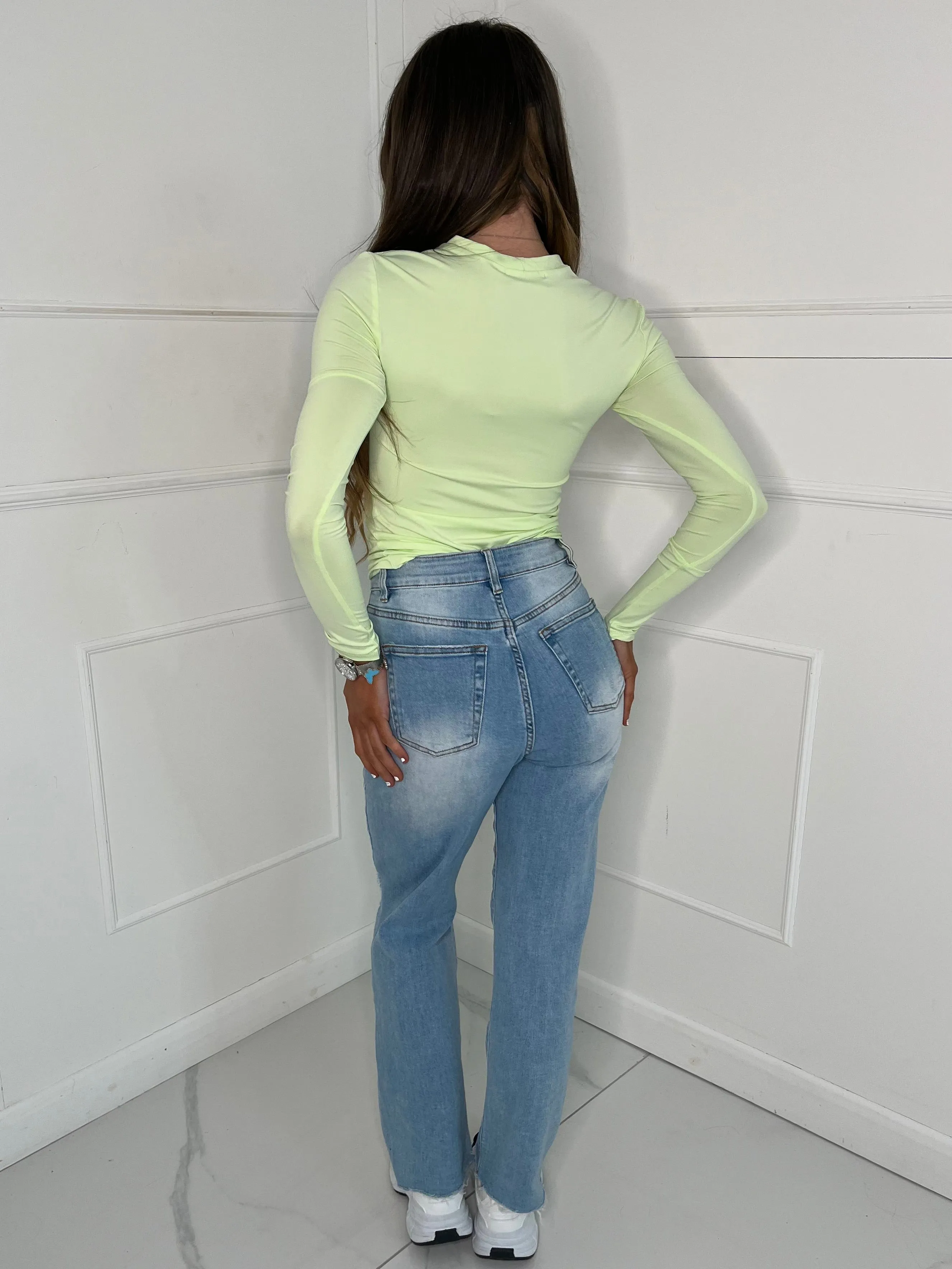 Round Neck Long Sleeve Top Second Skin - Lime Green