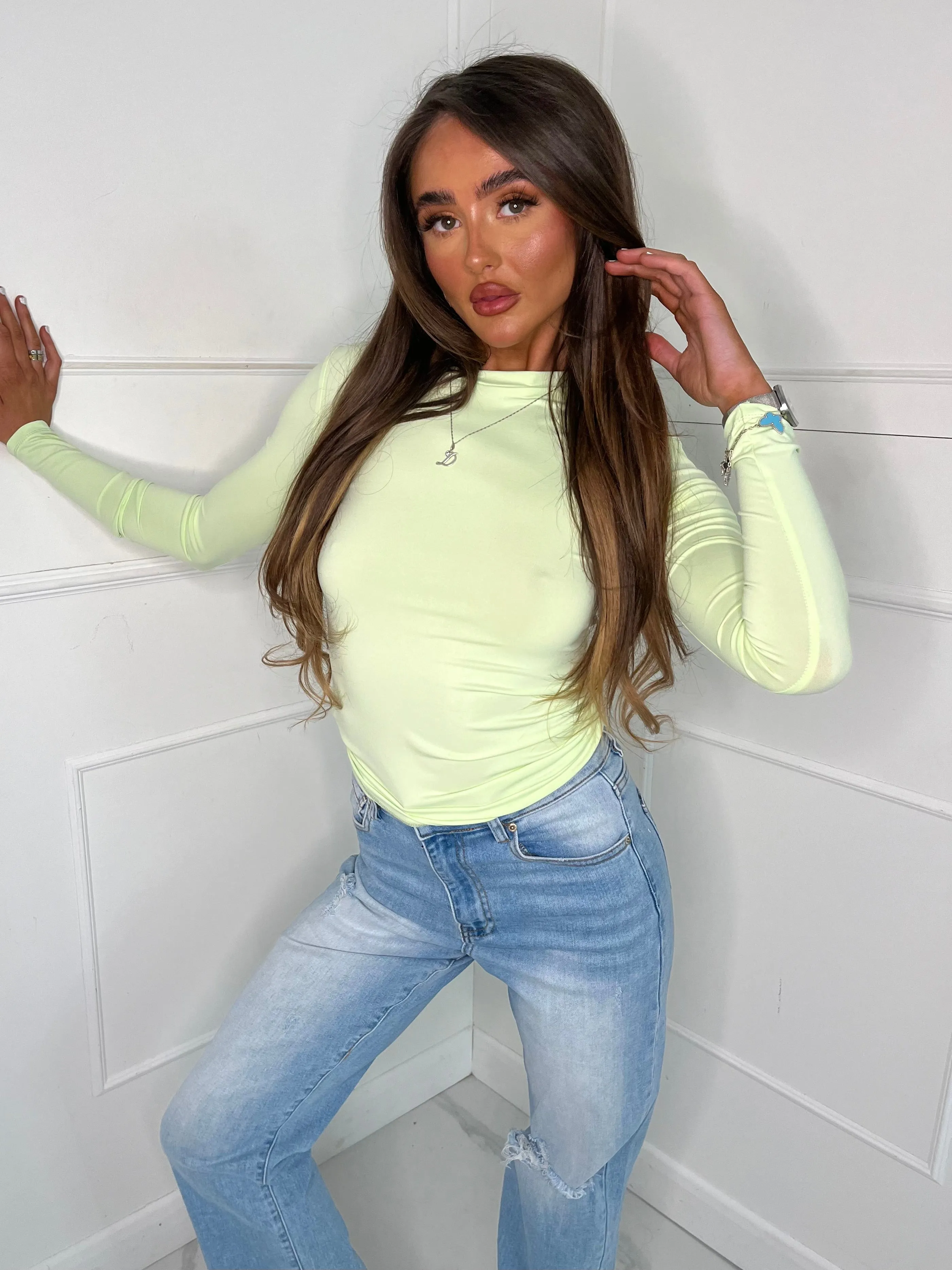 Round Neck Long Sleeve Top Second Skin - Lime Green