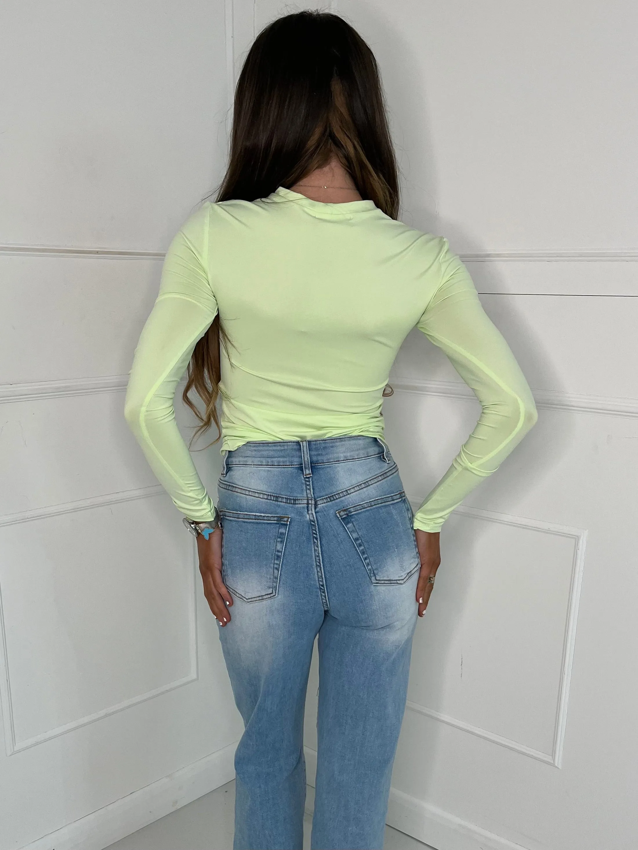 Round Neck Long Sleeve Top Second Skin - Lime Green