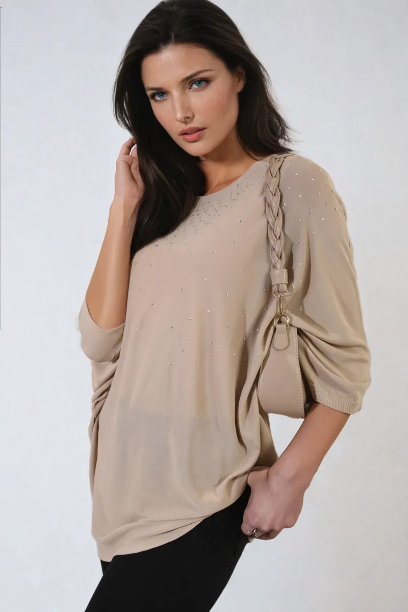 Round Neck Studded Oversized Top