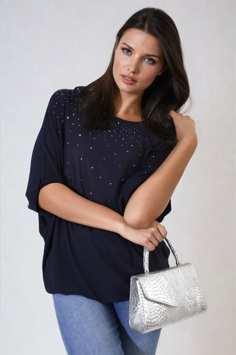 Round Neck Studded Oversized Top