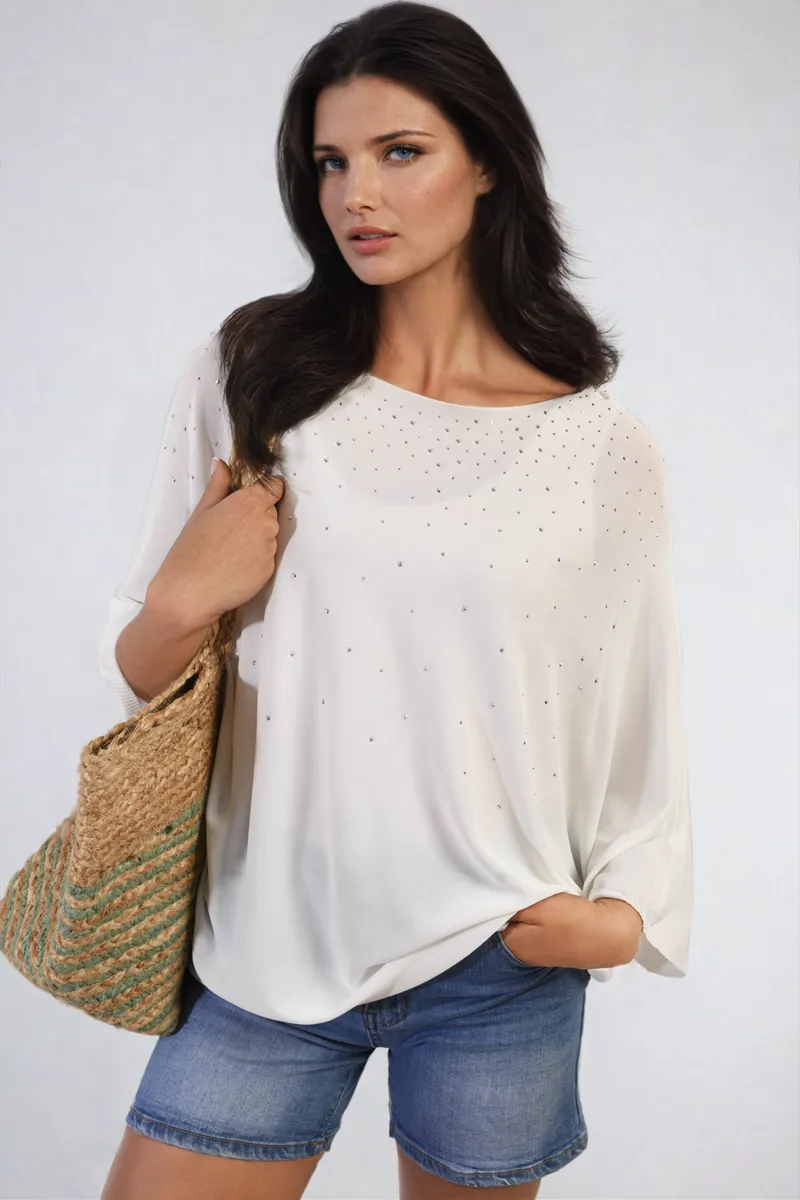 Round Neck Studded Oversized Top