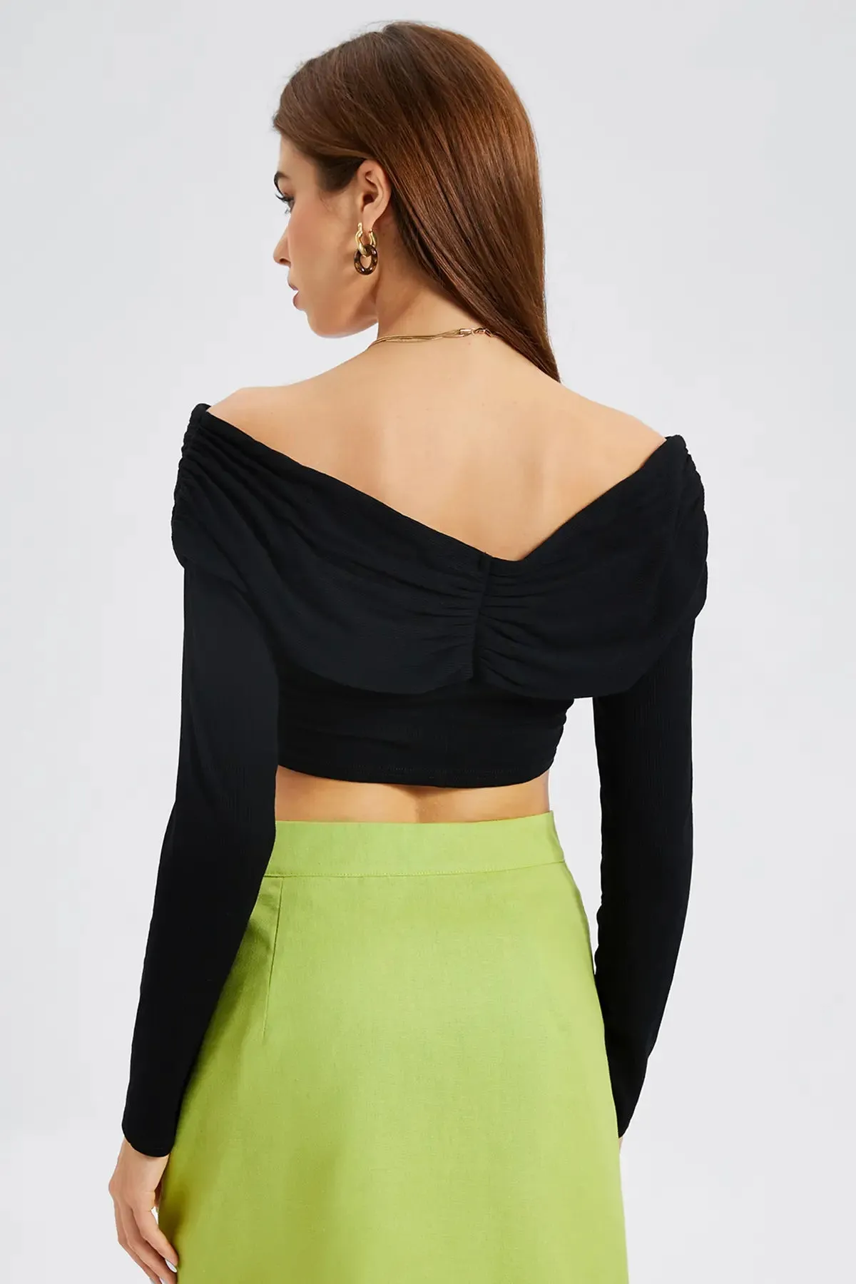 Ruched Off the Shoulder Crop Top