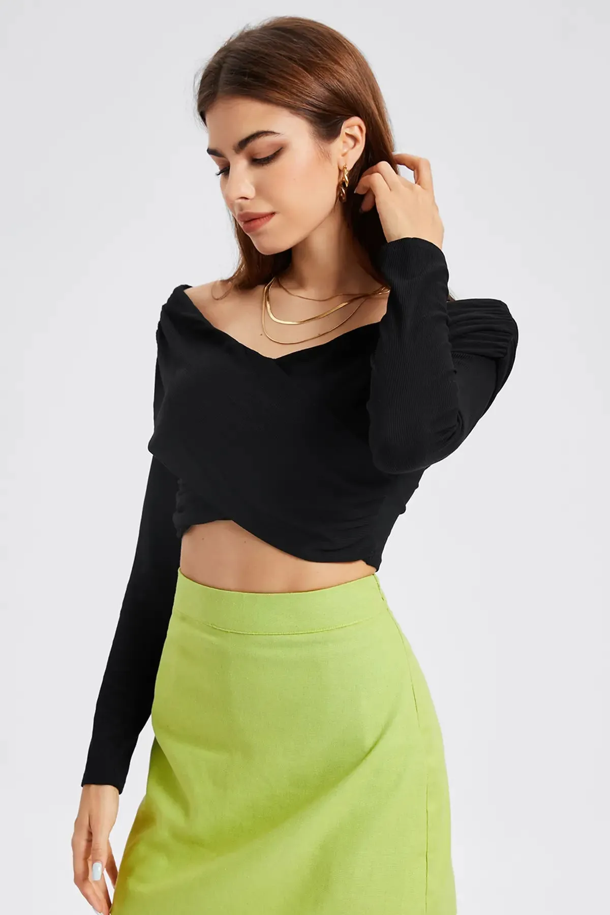 Ruched Off the Shoulder Crop Top