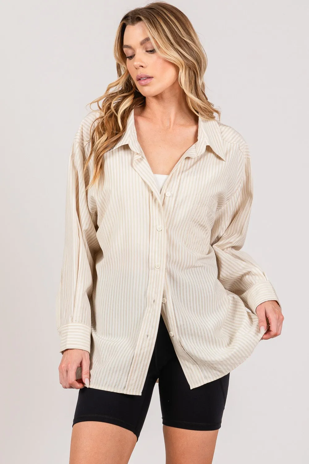 SAGE   FIG Striped Button Up Long Sleeve Shirt