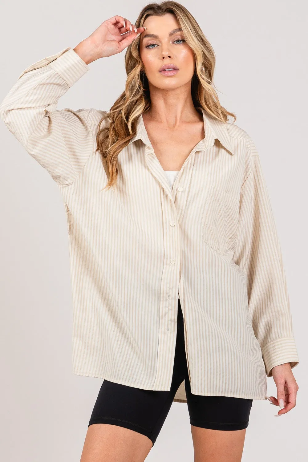 SAGE   FIG Striped Button Up Long Sleeve Shirt