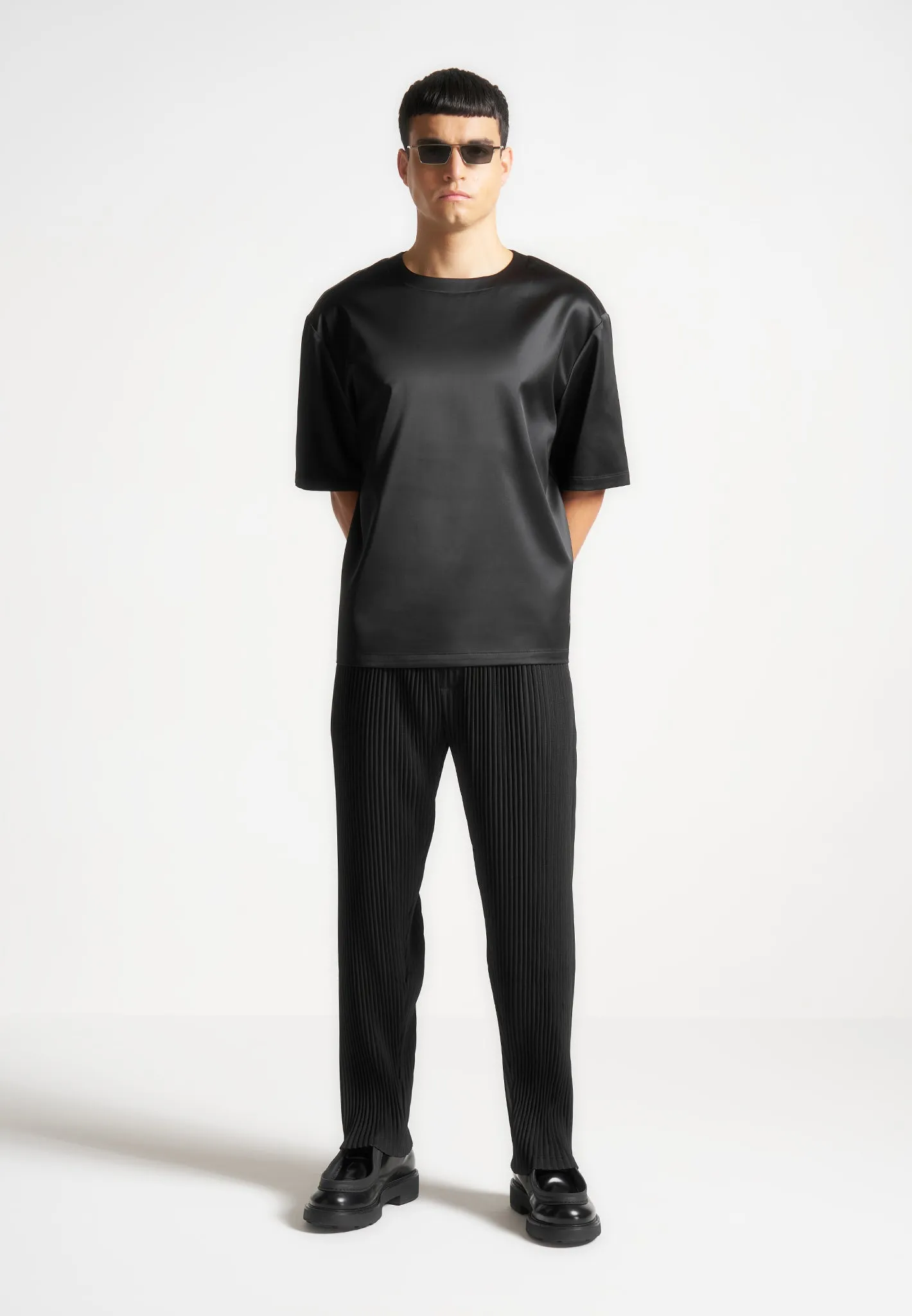 Satin Boxy Fit T-Shirt - Black