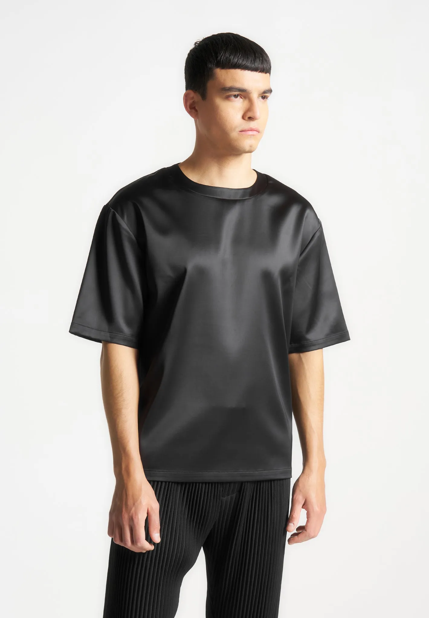 Satin Boxy Fit T-Shirt - Black