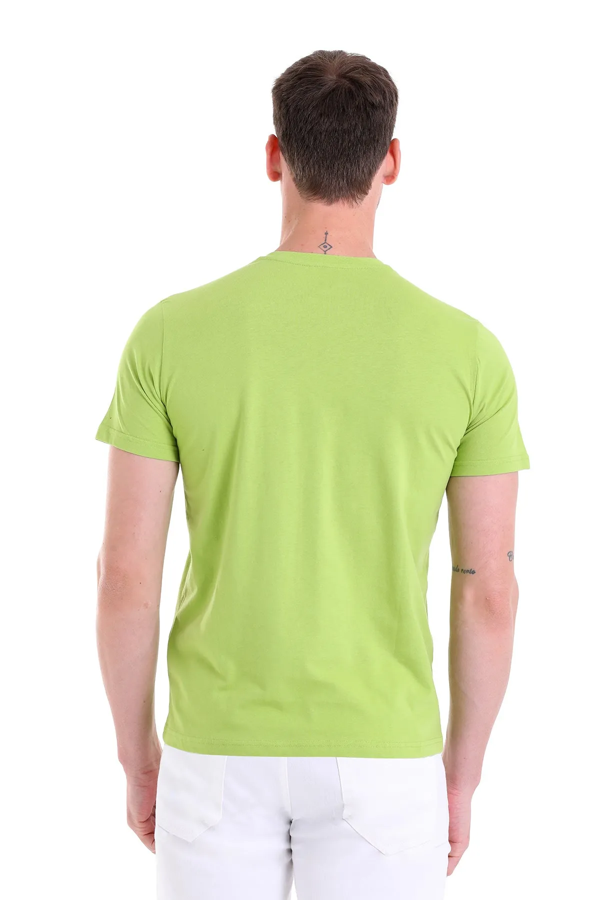 Slim Fit Basic Cotton Kiwi V-Neck T-Shirt