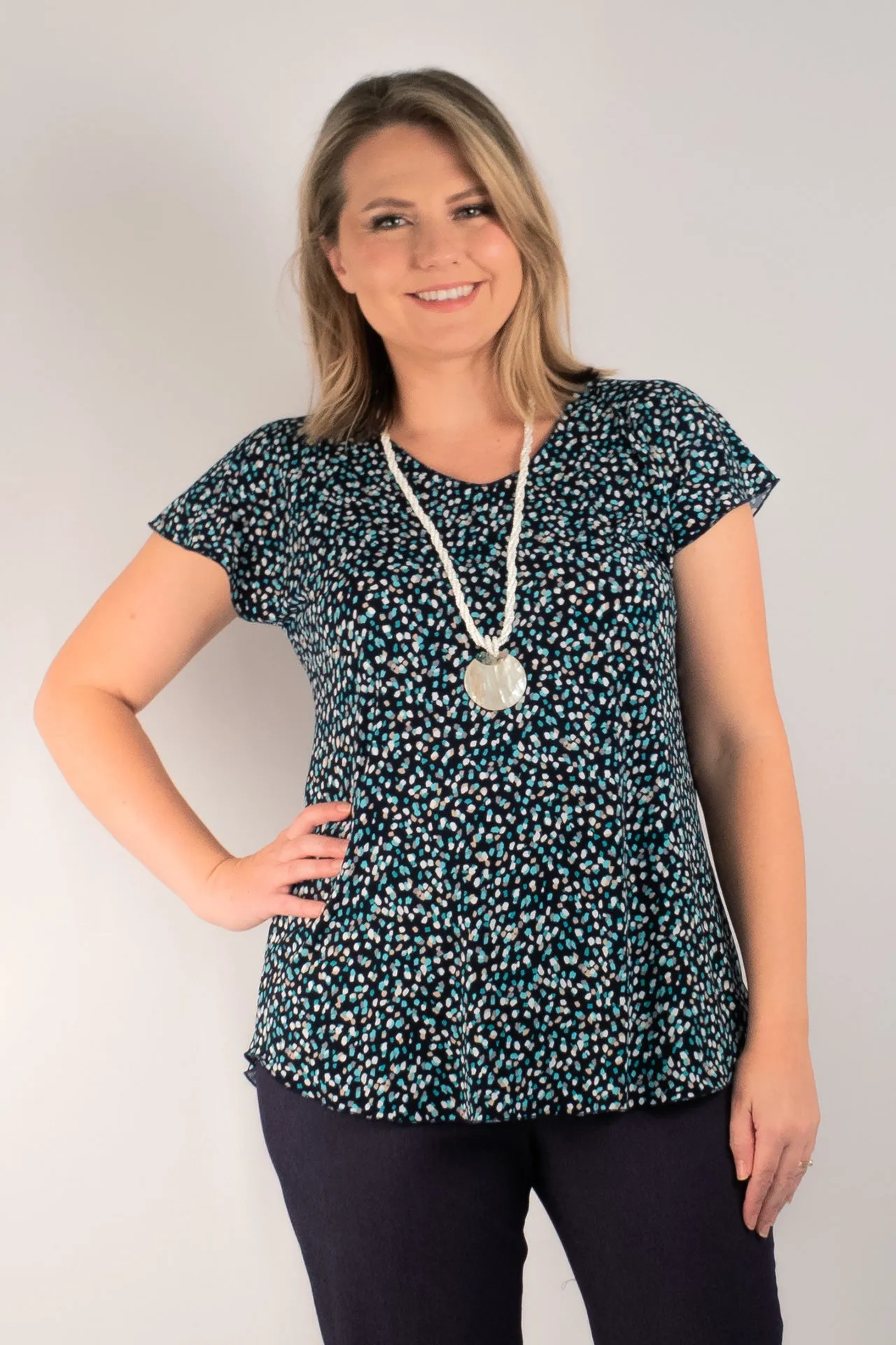 Speckles Print Short Sleeve Jersey Top