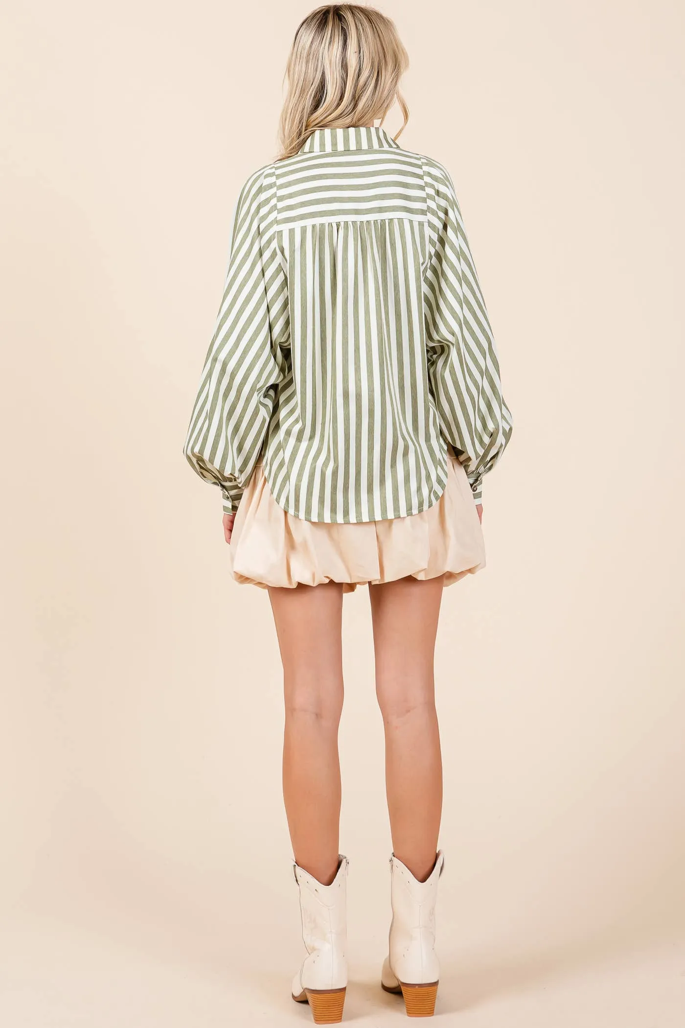 Stripe Pattern Button-Up Shirt