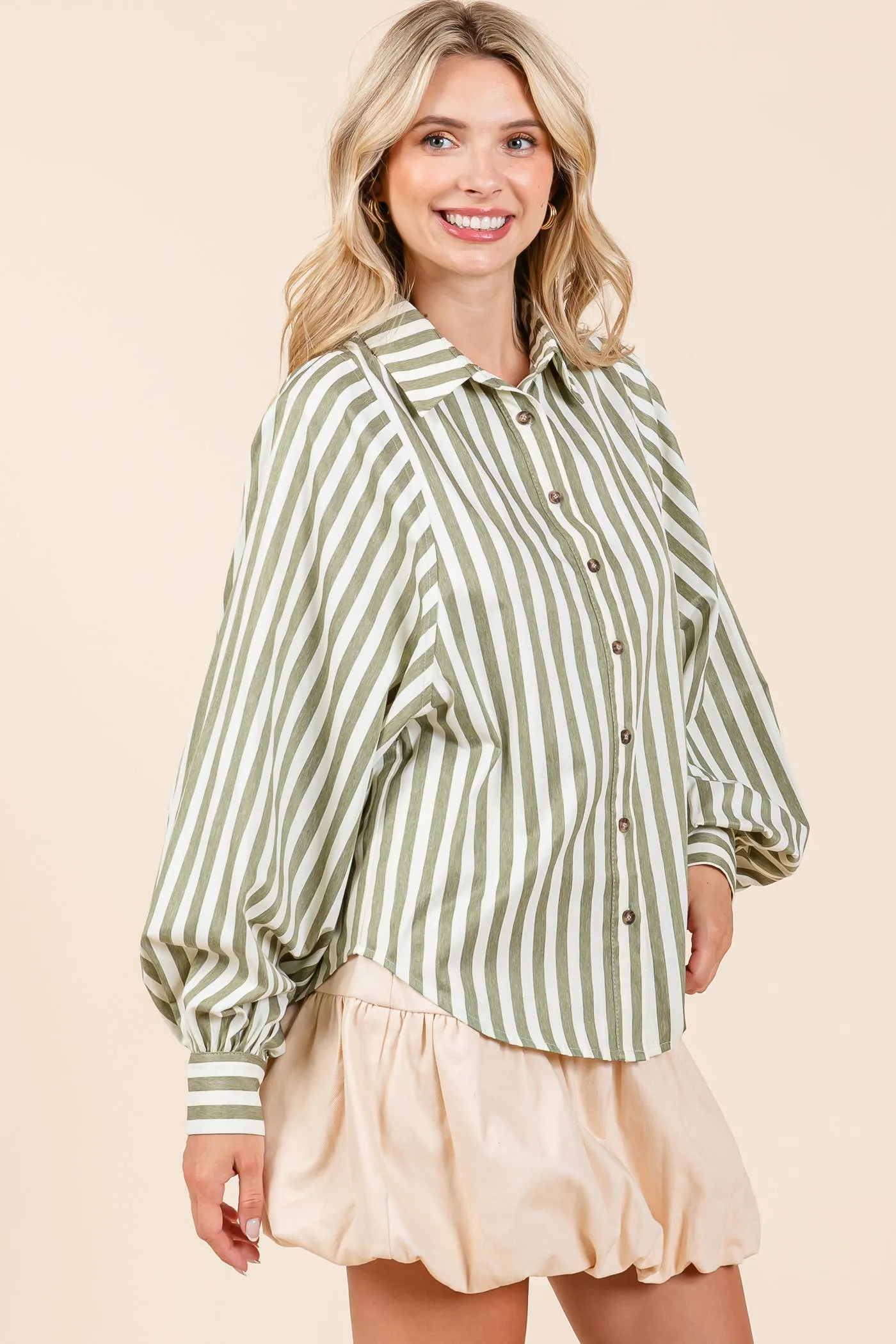 Stripe Pattern Button-Up Shirt