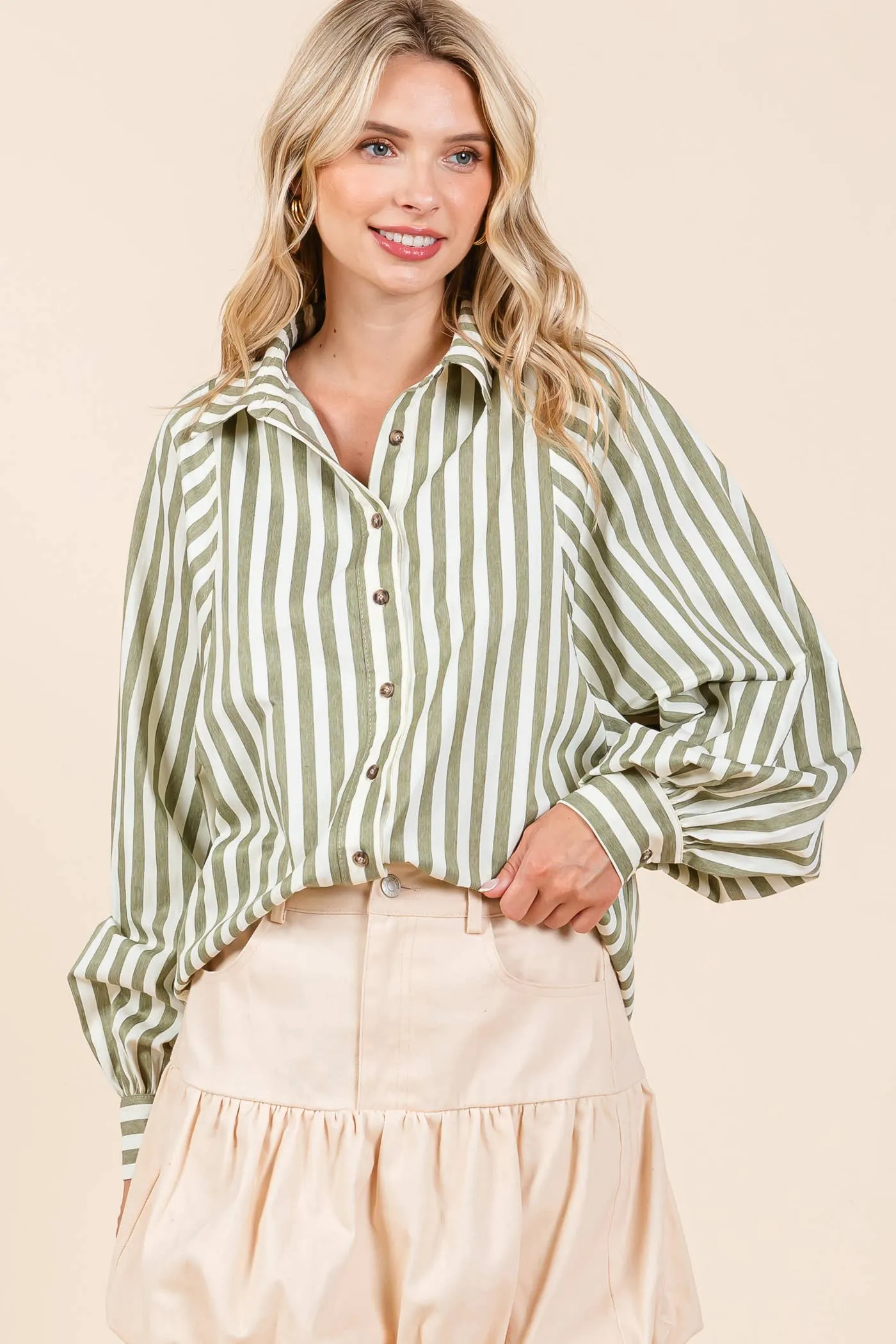 Stripe Pattern Button-Up Shirt