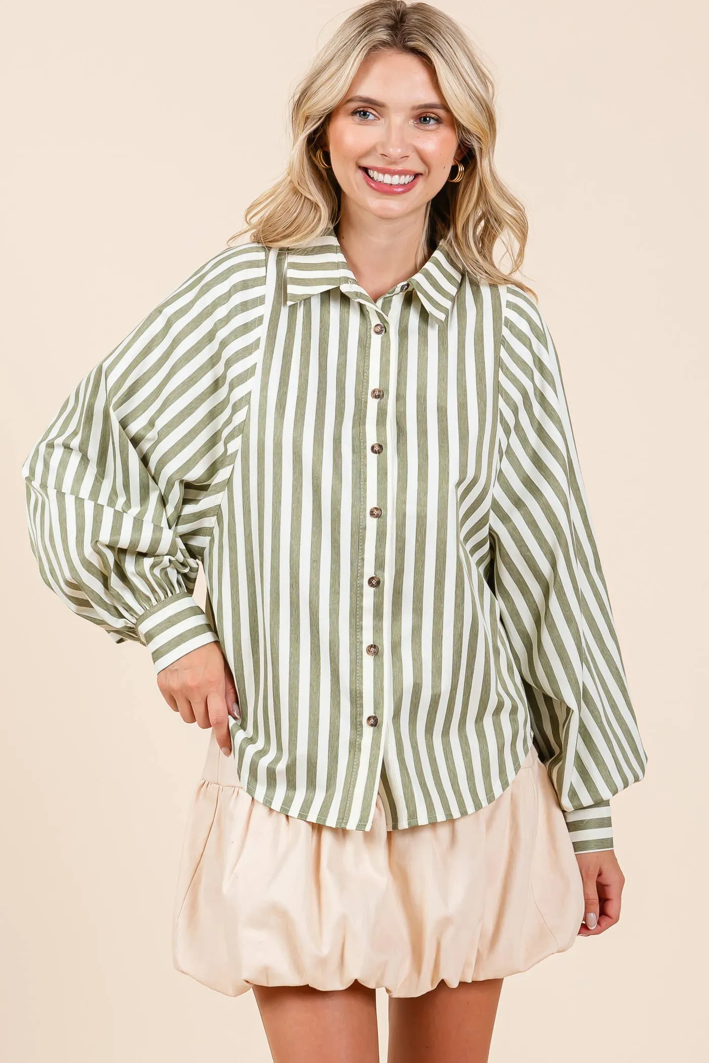 Stripe Pattern Button-Up Shirt