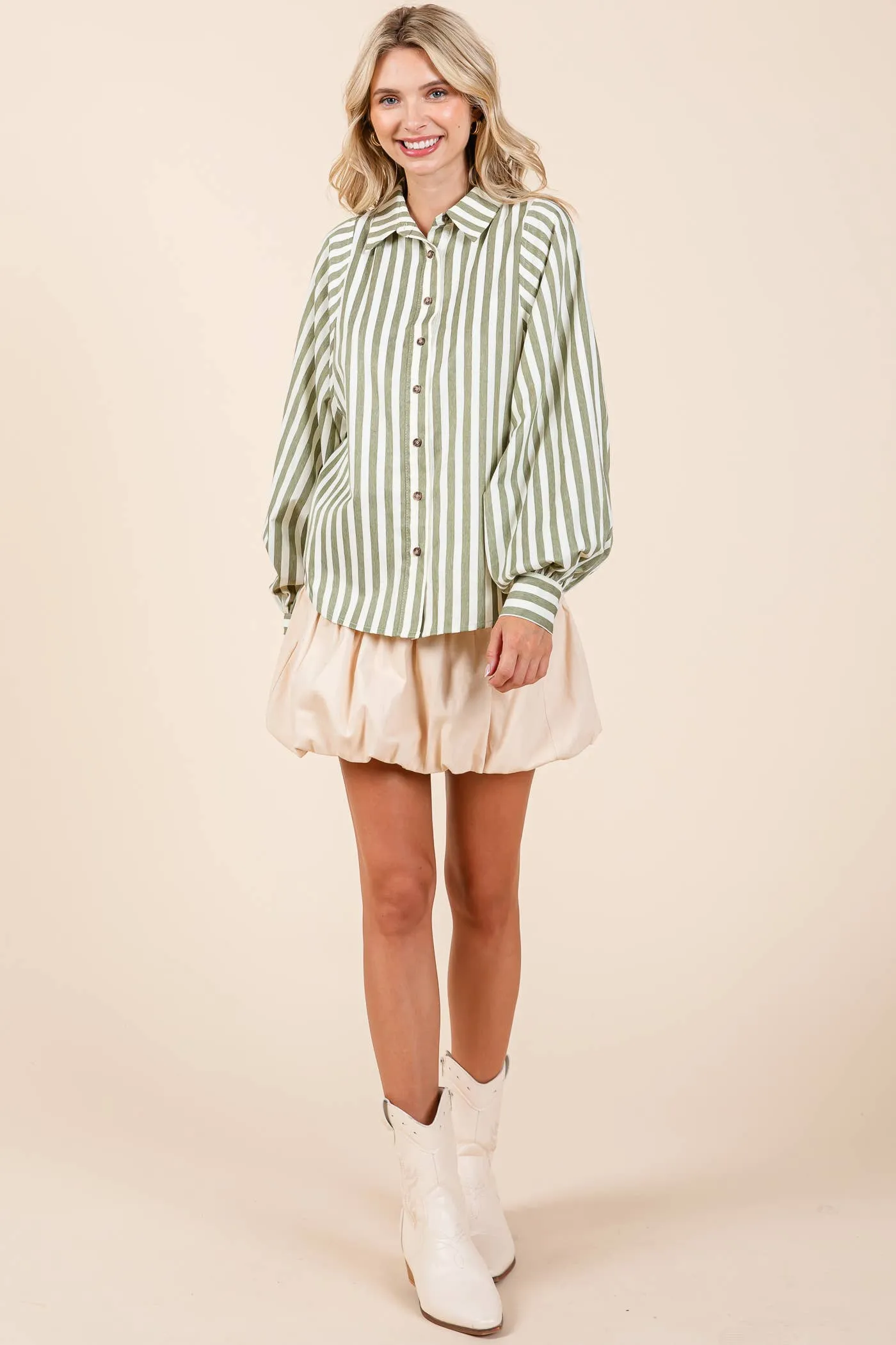 Stripe Pattern Button-Up Shirt