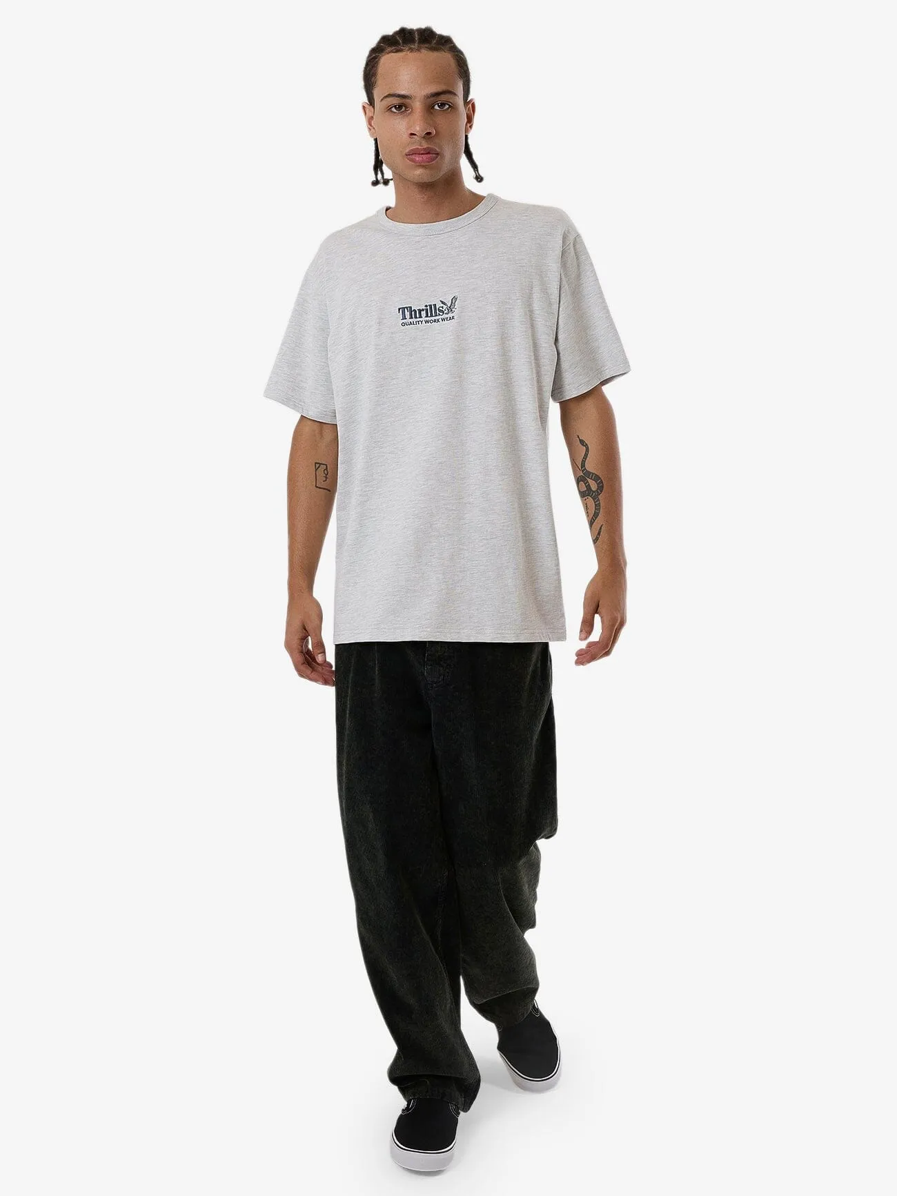 Thrills Workwear Embro Merch Fit Tee - White Marle