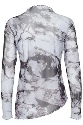 TIE DYE GRAPHIC MESH LONG SLEEVE TOP