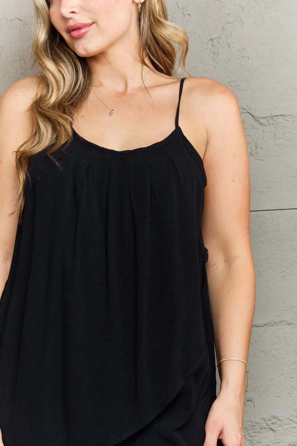 Tulip Hem Cami Top in Black